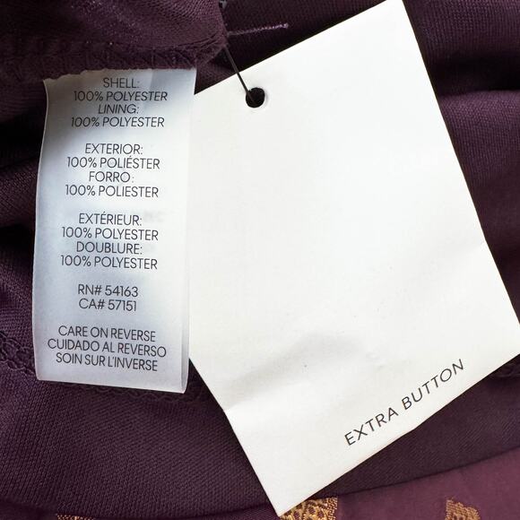 Calvin Klein Printed Tie Cuff Long Sleeve Shift Mini Dress Gold Burgundy 2 NWT - Picture 10 of 13